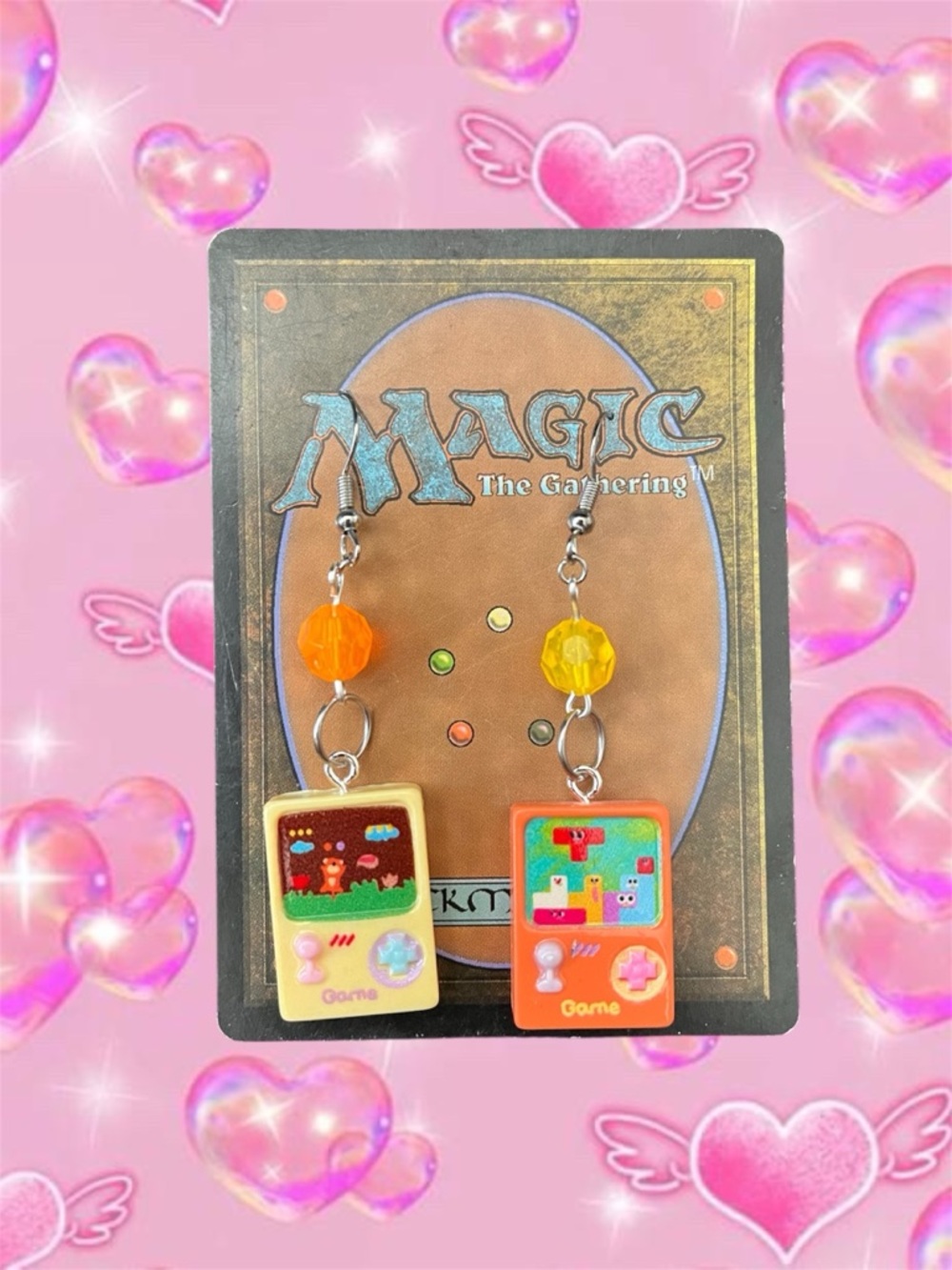 Cute Handheld Game Console Dangle Earrings - Yellow & Orange